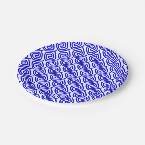 Greek Traditional Blue White Meander Fret Pattern Paper Plates