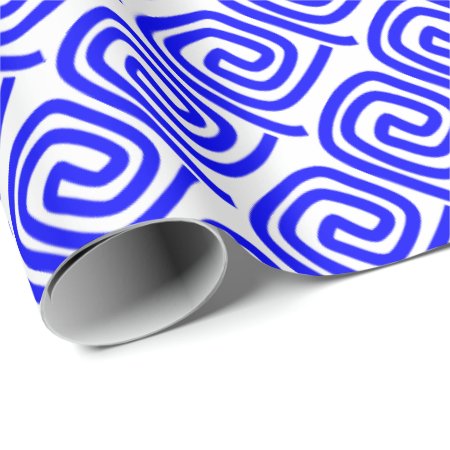 Greek Traditional Blue White Meander Fret Pattern Wrapping Paper