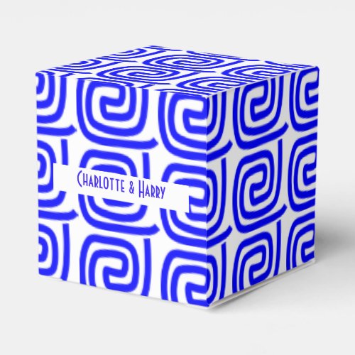 Greek Traditional Blue White Meander Personalized Favor Boxes