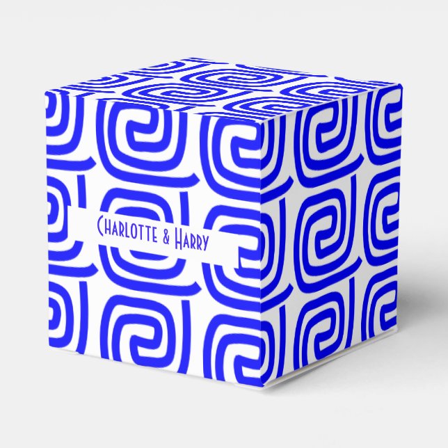 Greek Traditional Blue White Meander Personalized Favor Boxes (Back Side)