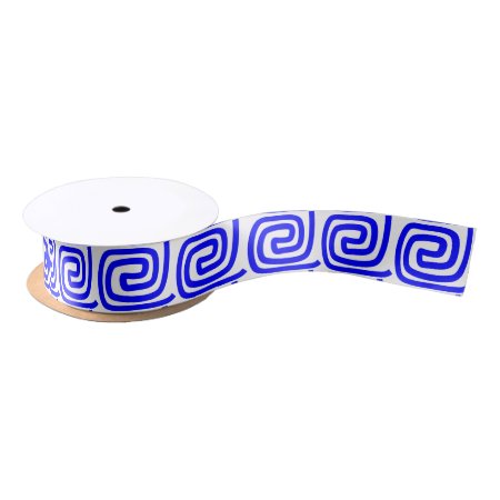 Greek Traditional Blue White Repeat MeanderPattern Satin Ribbon