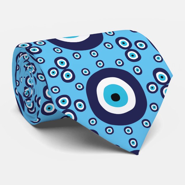 Greek Turkish Evil Eye Turquoise Blue Neck Tie (Rolled)