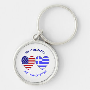 Greek USA Flag Hearts Country Ancestry Keychain