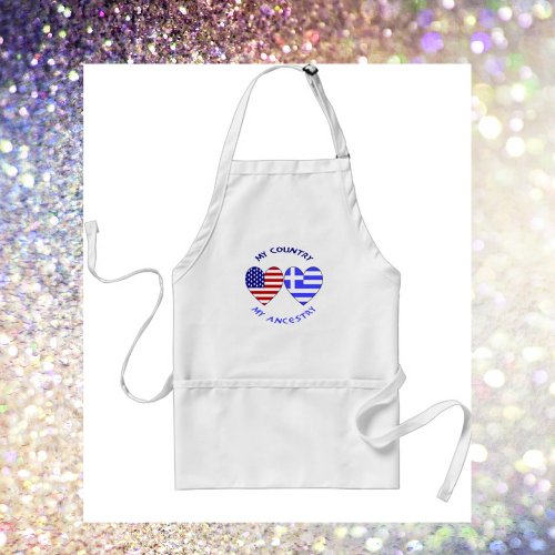 Greek USA Flags Heart My Country My Ancestry Adult Apron