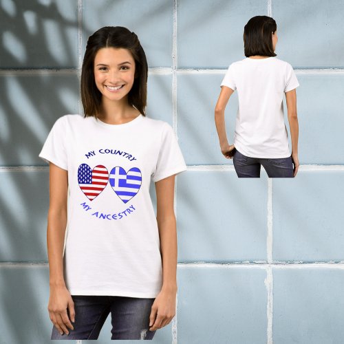 Greek USA Flags Heart My Country My Ancestry Women T_Shirt
