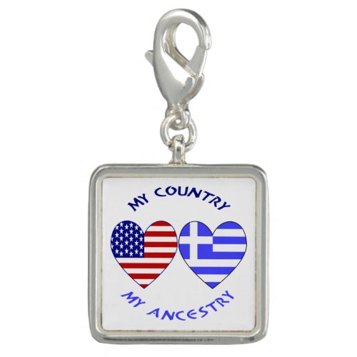 Greek USA Flags Hearts Country Ancestry Charm