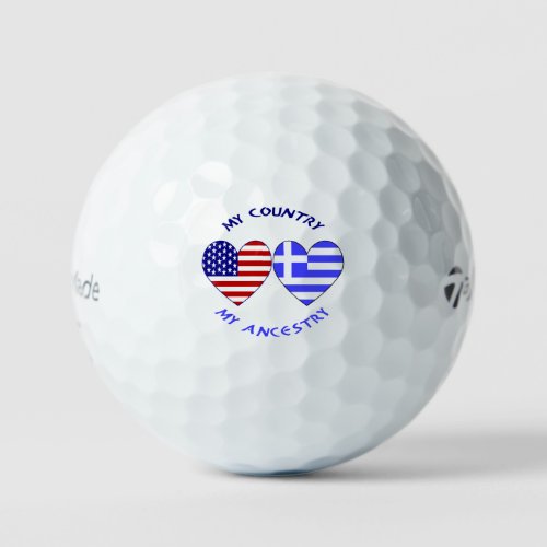 Greek USA Flags Hearts Country Ancestry Golf Balls
