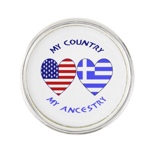Greek USA Flags Hearts Country Ancestry Lapel Pin