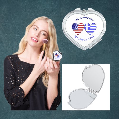 Greek USA Flags Hearts My Country My Ancestry Makeup Mirror