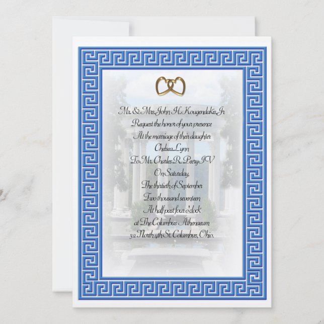 Greek wedding Invitation Blue Key elegant (Front)