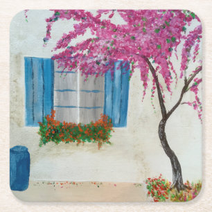 Greek window   square paper coaster