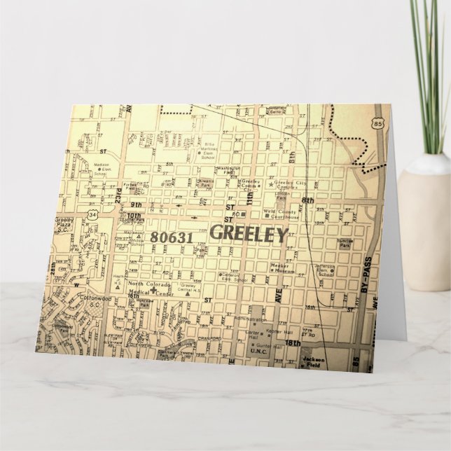 Greeley, CO Vintage Map Card (Front)