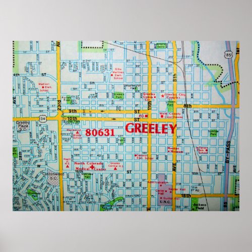 Greeley CO Vintage Map Poster