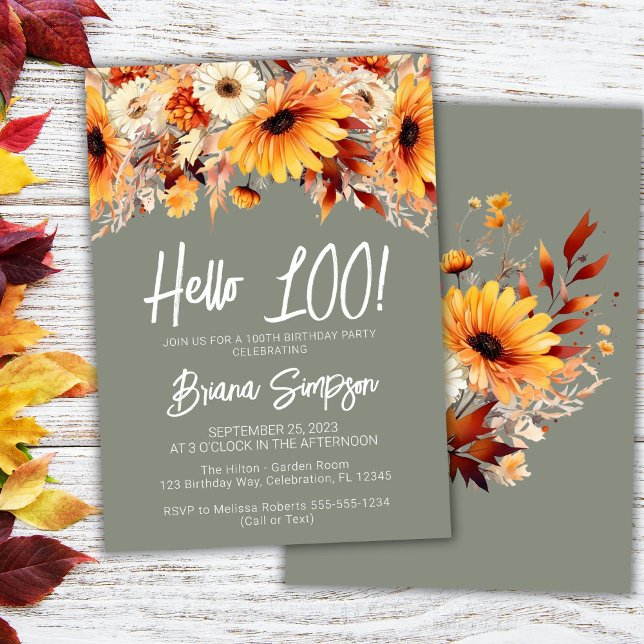 Green 100th Birthday Fall Floral Invitation (Creator Uploaded)