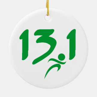 Green 13.1 half-marathon ceramic ornament