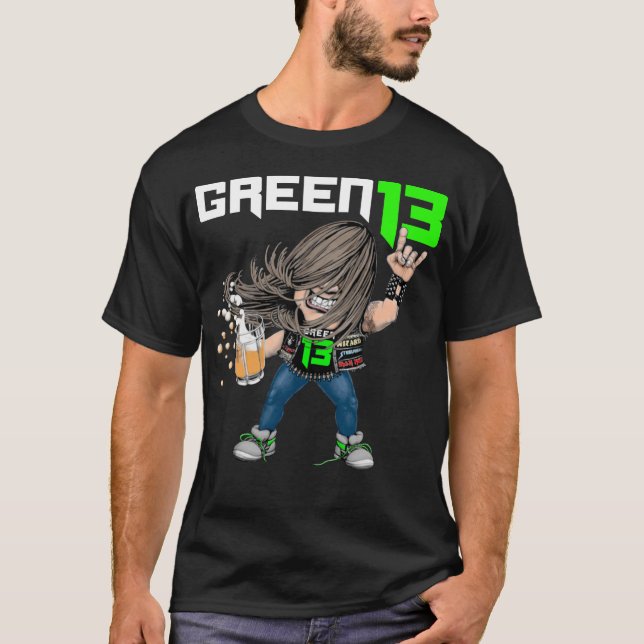 Green 13 Metalhead (Black) T-Shirt (Front)