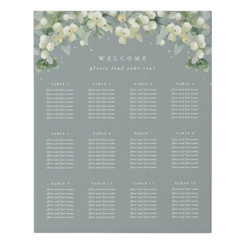 Green 16x20 12 Tables of 8 Wedding Seating Chart Faux Canvas Print