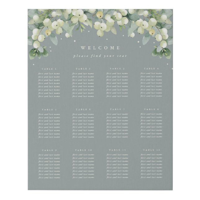 Green 16x20" 12 Tables of 8 Wedding Seating Chart Faux Canvas Print (Front)