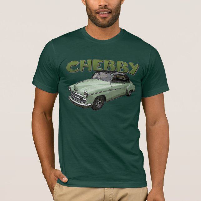 Green 1950 Chevrolet coupe tee shirt. (Front)