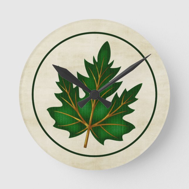 Green 1 Leaf Fall Season Themed Round Wall Clock (Front)