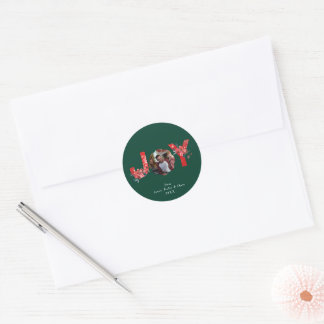 Green 1 Photo Joy Simple Custom Christmas  Classic Round Sticker