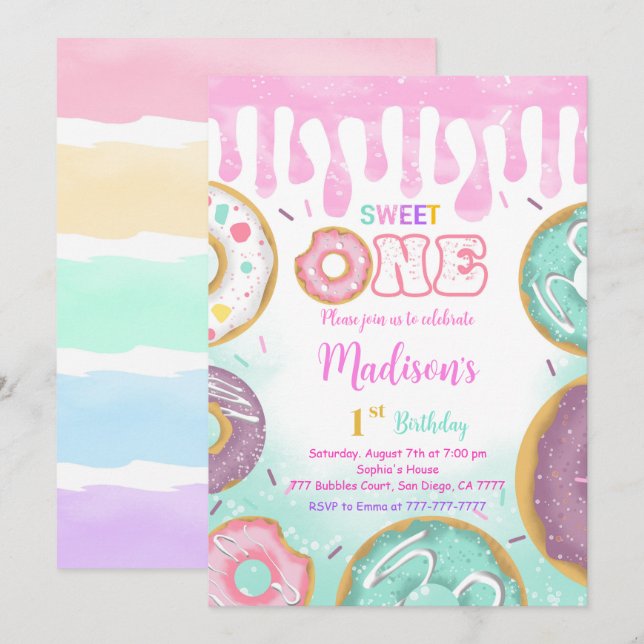 Green 1st Birthday Donut Party Invitation (Front/Back)