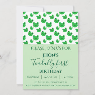Green 1st Birthday Party Baby Boy Frog Invitation