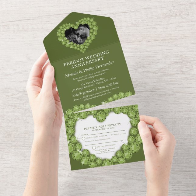 Green 1st peridot wedding anniversary photo all in one invitation (Tearaway)