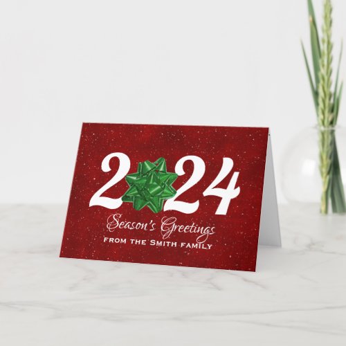 Green 2024 Christmas Bow From Family Card