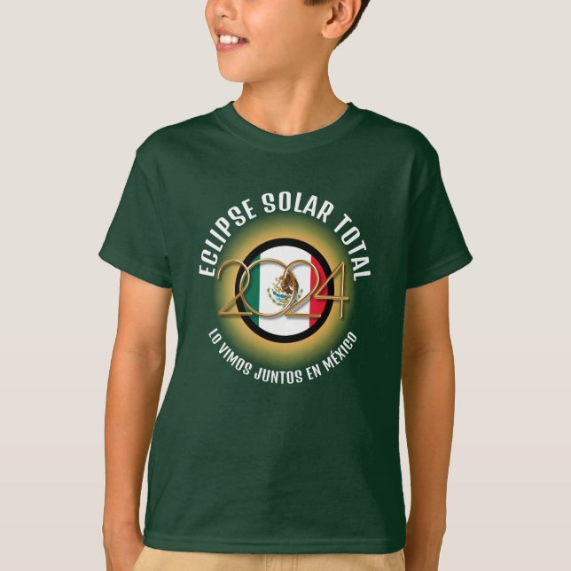 Green 2024 TOTAL SOLAR ECLIPSE Mexico Kids T-Shirt (Front)