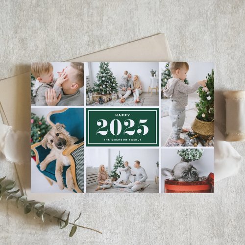 Green 2025 Happy New Year Photo Collage Holiday Card