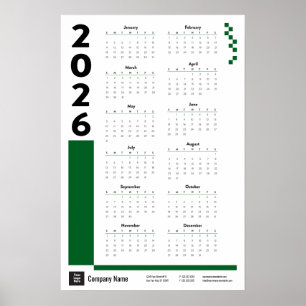 Green 2026 Corporate Wall Calendar Poster