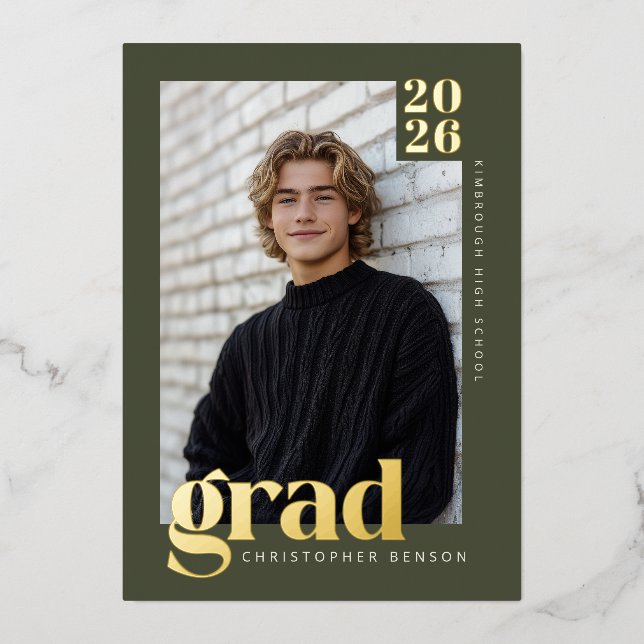 Green 2026 Modern 4 Photo Graduation Gold Foil Invitation (Front)