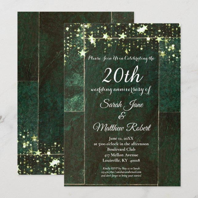 Green 20th Anniversary Invitation Card Design (Front/Back)