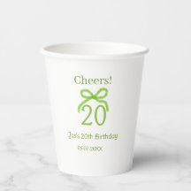 green 20th birthday bow watercolor name bold retro