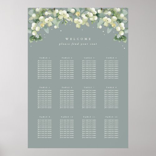 Green 20x28 12 Tables of 10 Seating Chart Poster