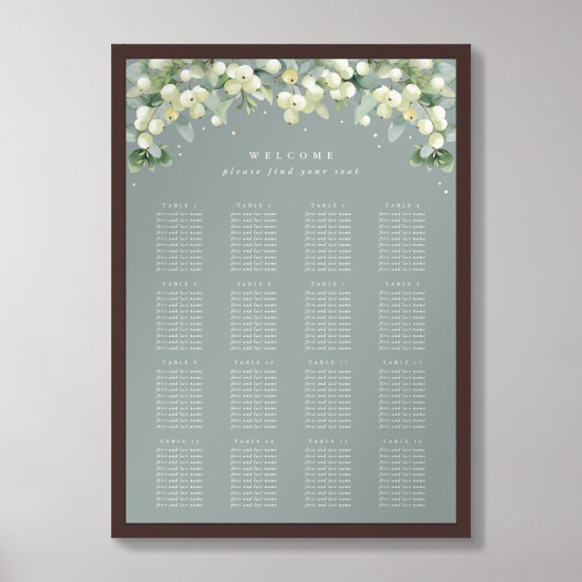 Green 20x28" 16 Tables of 10 Seating Chart Poster (Framed Front)