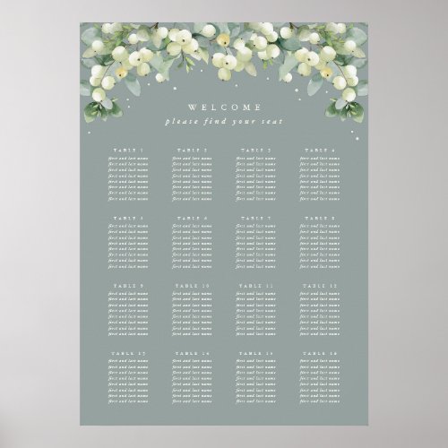 Green 20x28 16 Tables of 8 Seating Chart Poster