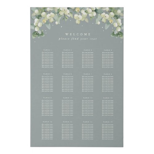 Green 24x36 16 Tables of 10 Wedding Seating Chart Faux Canvas Print