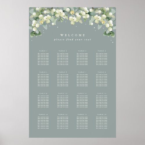 Green 24x36 16 Tables of 8 Seating Chart Poster