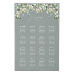 Green 24x36" 16 Tables of 8 Wedding Seating Chart Faux Canvas Print