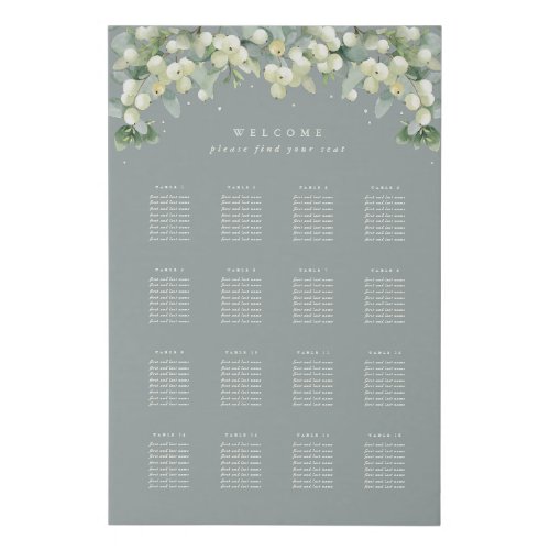 Green 24x36 16 Tables of 8 Wedding Seating Chart Faux Canvas Print