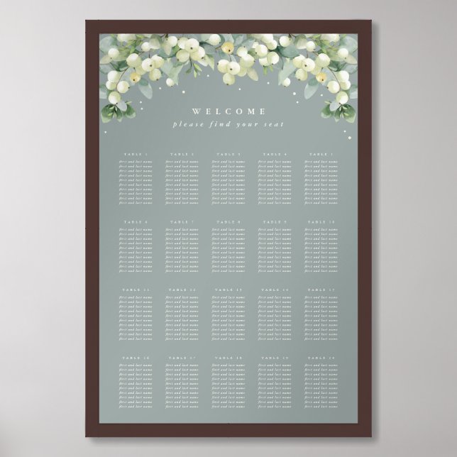 Green 24x36" 20 Tables of 10 Seating Chart Poster (Framed Front)