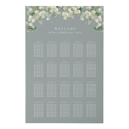 Green 24x36 20 Tables of 10 Wedding Seating Chart Faux Canvas Print