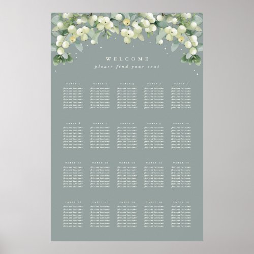 Green 24x36 20 Tables of 8 Seating Chart Poster