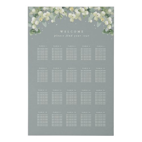 Green 24x36 20 Tables of 8 Wedding Seating Chart Faux Canvas Print