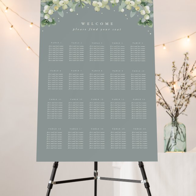 Green 24x36" 20 Tables of 8 Wedding Seating Chart Foam Board (In Situ (Stand))