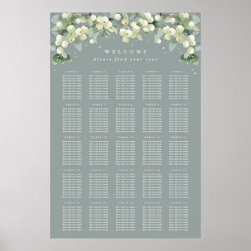 Green 24x36 25 Tables of 10 Seating Chart Poster