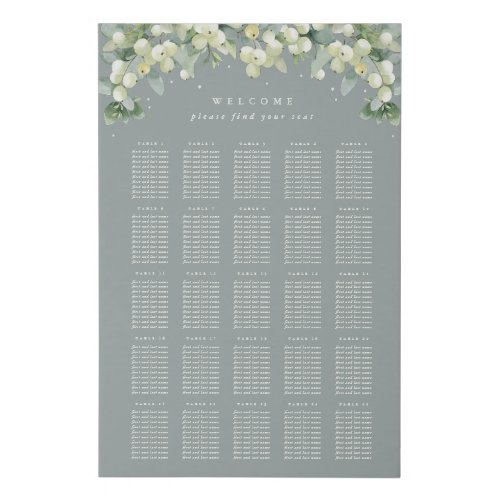 Green 24x36 25 Tables of 10 Wedding Seating Chart Faux Canvas Print
