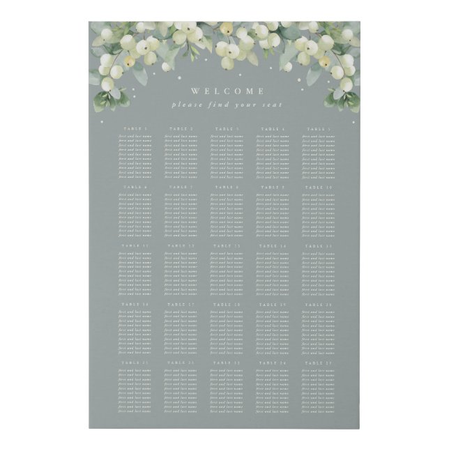 Green 24x36" 25 Tables of 10 Wedding Seating Chart Faux Canvas Print (Front)